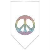 Rainbow Peace Sign Rhinestone Bandana White Large