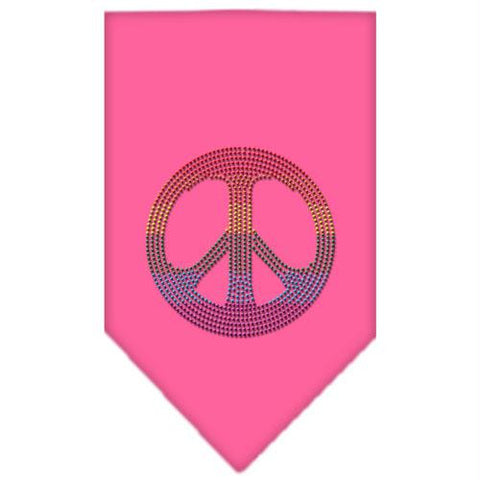 Rainbow Peace Sign Rhinestone Bandana Bright Pink Small