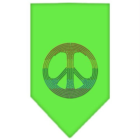 Rainbow Peace Sign Rhinestone Bandana Lime Green Small