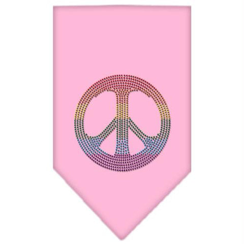 Rainbow Peace Sign Rhinestone Bandana Light Pink Small