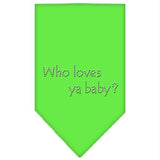 Who Loves Ya Baby Rhinestone Bandana Lime Green Large