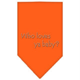 Who Loves Ya Baby Rhinestone Bandana Orange Large