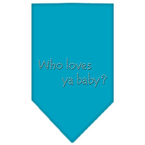 Who Loves Ya Baby Rhinestone Bandana Turquoise Large