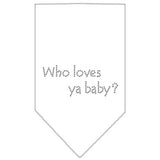 Who Loves Ya Baby Rhinestone Bandana White Large