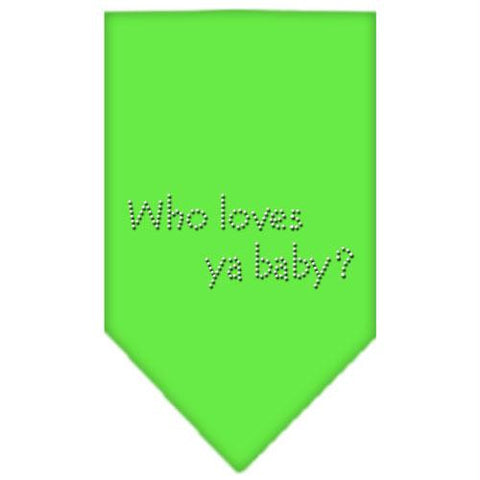 Who Loves Ya Baby Rhinestone Bandana Lime Green Small