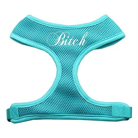 Dog Harness Soft Mesh Aqua "Bitch"