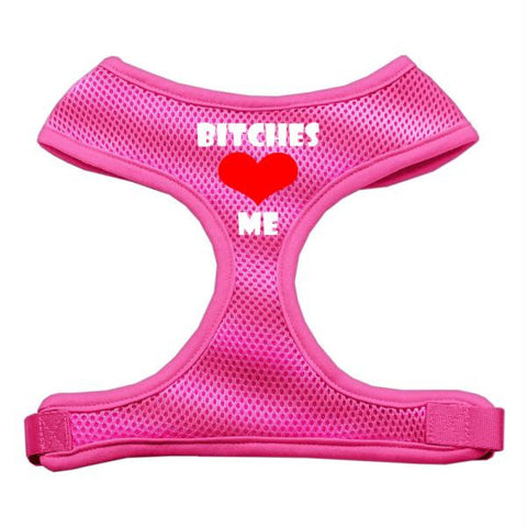 Dog Harness Bitches Love Me Soft Mesh Pink