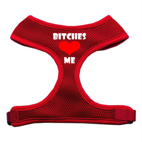 Dog Harness Bitches Love Me Soft Mesh Red