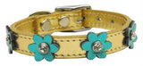 Flower Leather Gold w- Metallic Turquoise Flowers 10