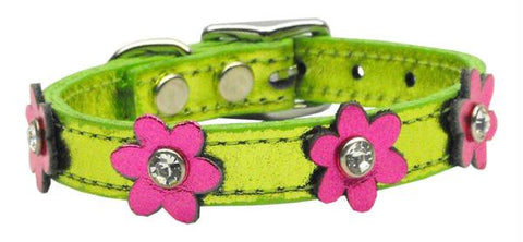 Flower Leather Metallic Lime Green w- Metallic Pink Flowers 10