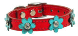 Flower Leather Metallic Red w- Mtl Turq Flowers 10