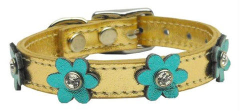 Flower Leather Gold w- Metallic Turquoise Flowers 12