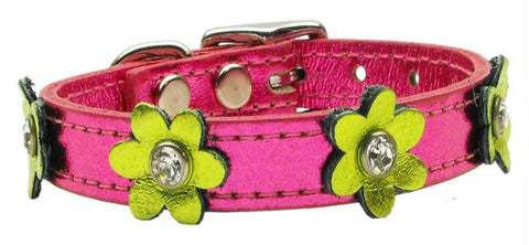 Flower Leather Metallic Pink w- Metallic Lime Green Flowers 12