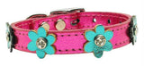 Flower Leather Metallic Pink w- Metallic Turquoise Flowers 12