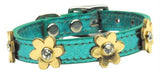 Flower Leather Metallic Turquoise w- Gold Flowers 12