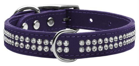 Two Row Clear Jeweled Leather Purple 16