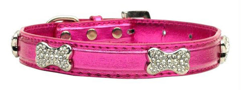 Metallic Crystal Bone Collars Pink Small