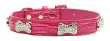 Faux Croc Crystal Bone Collars Pink Medium